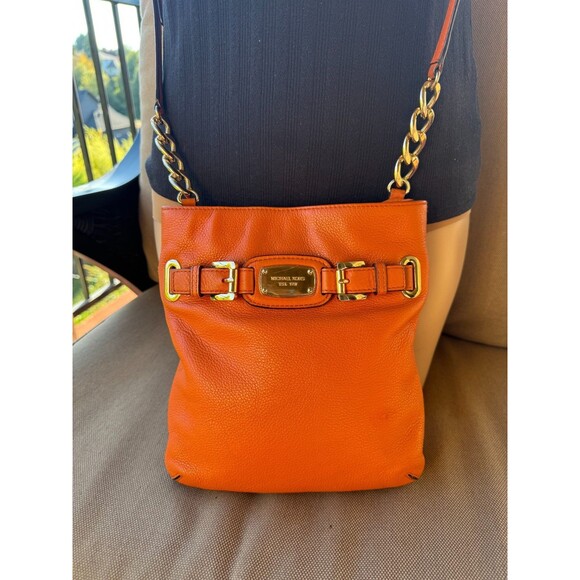 Michael Kors Orange Leather Hamilton Crossbody Bag - Picture 3 of 9